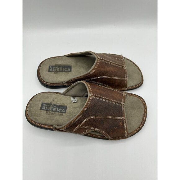 Perry Ellis America Vtg Sandals Slides Brown Men’s Beach Comfort Travel Size 7 - Picture 7 of 11